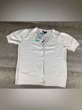 Lety & Me Cardigan Short Sleeve White Textured Button Front Women S NWT